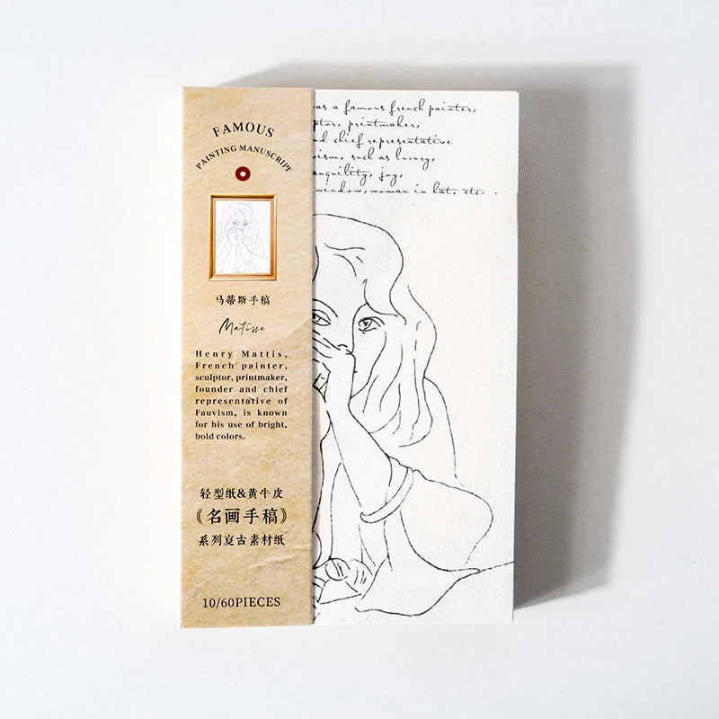 cartes postales artistes motifs monochromes dessins manuscrits peintres célèbres vintage lignes fines junk journal