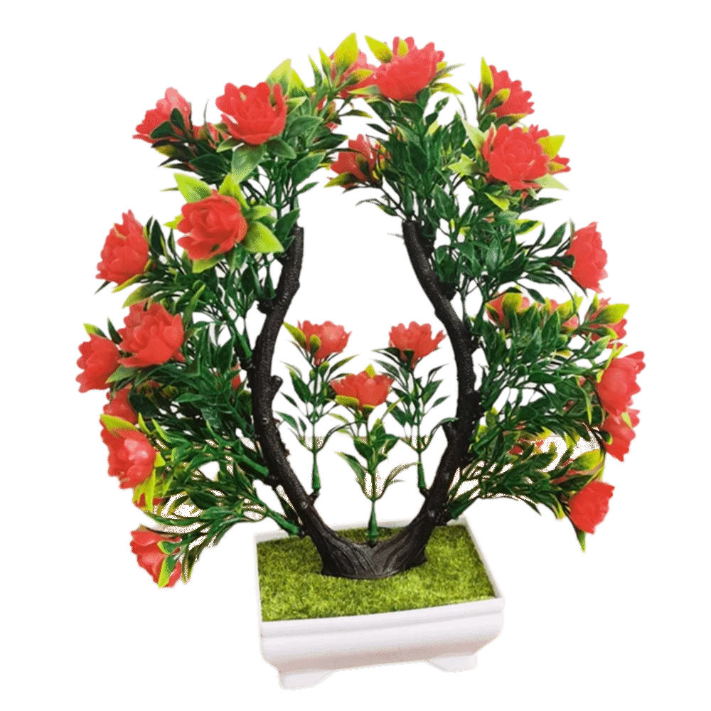 plantes artificielles bonsaï violet rose blanc jaune rouge pot carré mousse verte décoration intérieure