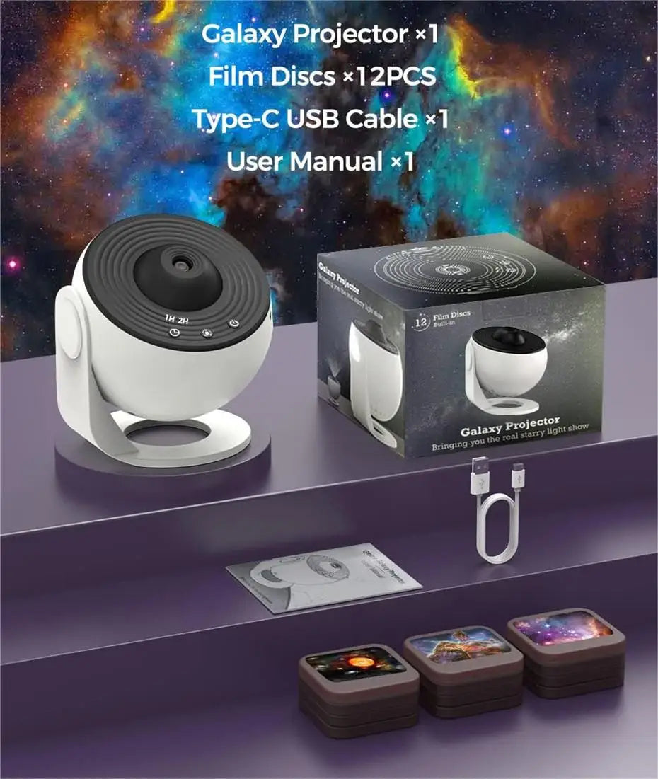 projecteur d'étoiles veilleuse led blanc noir support rotatif films disc boîtes protection moderne chambre
