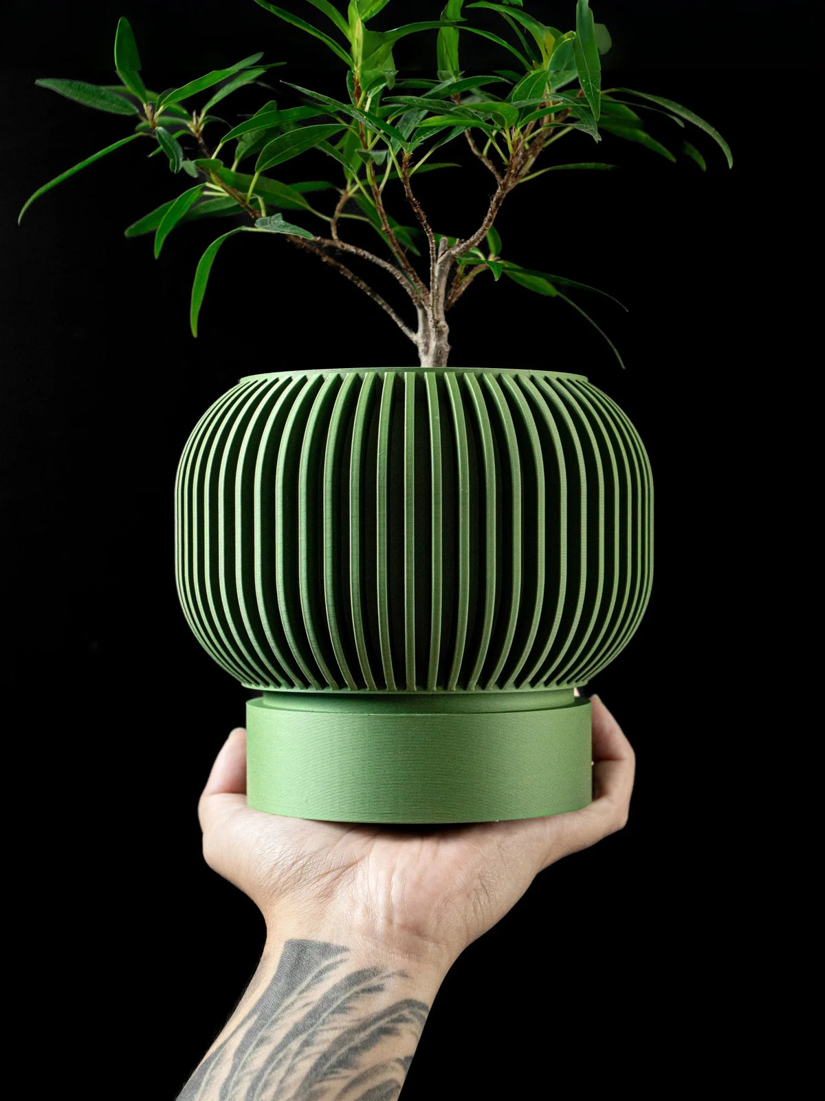 pot fleurs moderne pot texturé vert foncé brun minimaliste PLA biodégradable XL
