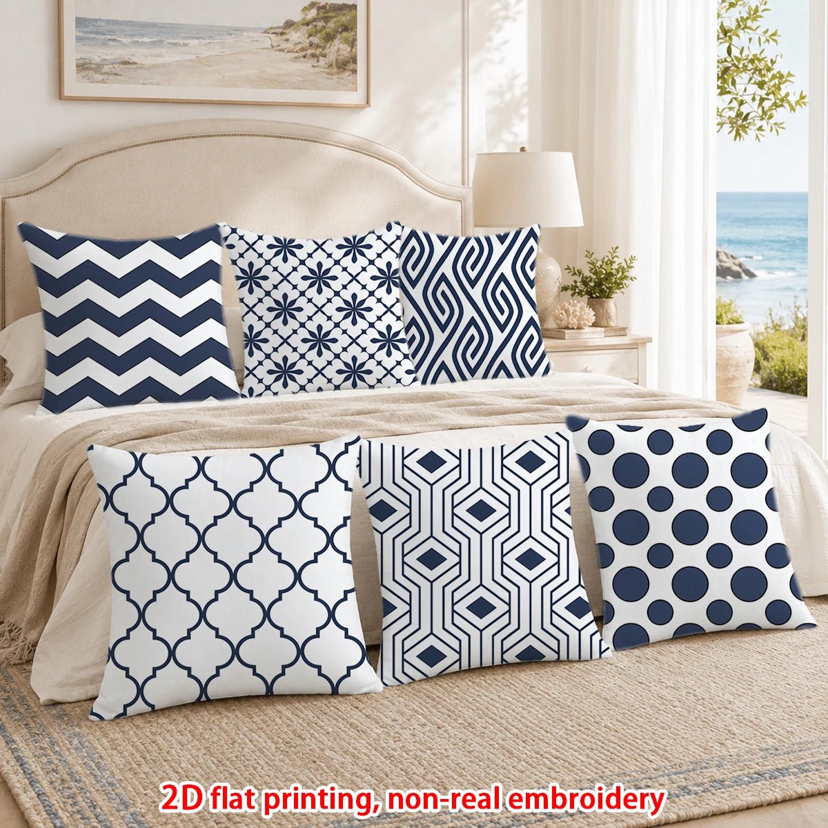 lot housses coussin géométriques bleu marine canapé salon chambre moderne