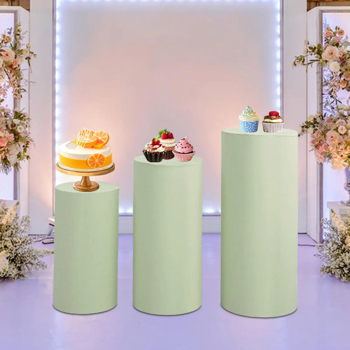 supports présentation desserts tissu couleurs modernes mariage fêtes uni minimalistes