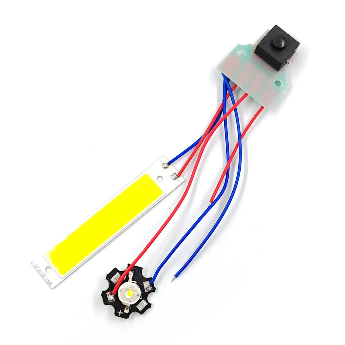 composant électronique led blanc jaune noir bleu vert interrupteur batterie câbles plaque support bricolage