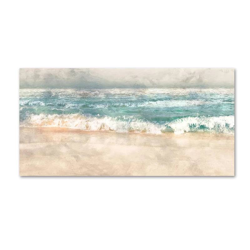 tableau abstrait paysage marin moderne toile bleu blanc nuages sans cadre