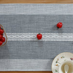 table chevet chemin table rayé brodé gris classique rustique maison coton polyester