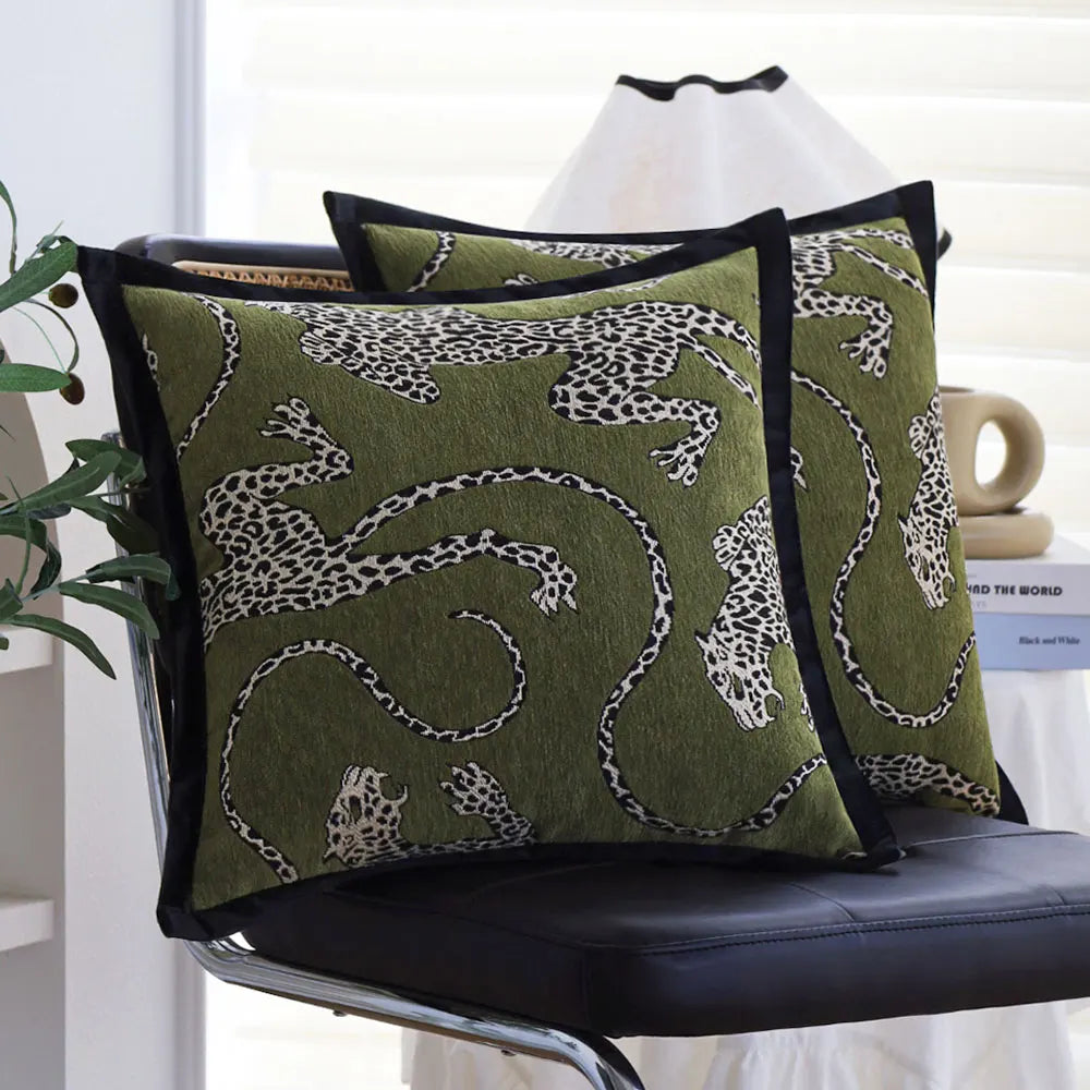 housses coussins imprimés léopard vert olive modernes adhésives maison voiture 45x45cm decoration salon lit