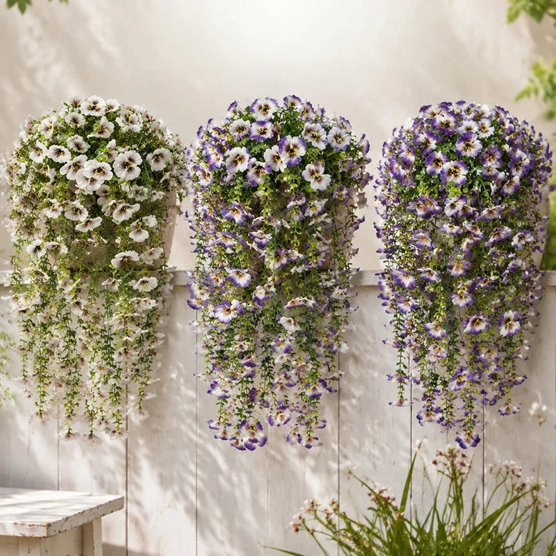 guirlande suspendue artificielle fleurs roses blanches violettes orange jaunes naturelles decoration jardin fete mariage