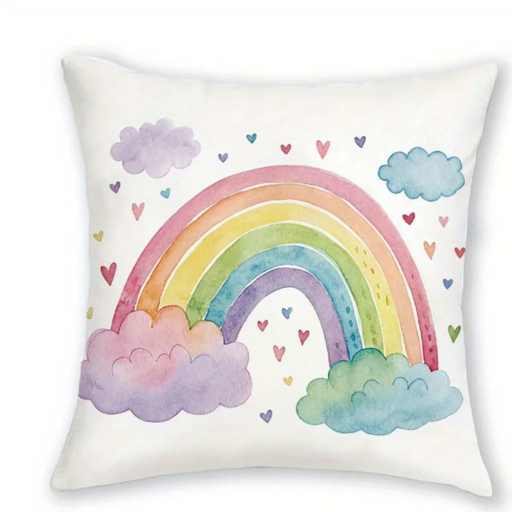 taies d'oreiller arc ciel licorne coeurs pastel enfant decoration maison lit polyester peachskin motifs