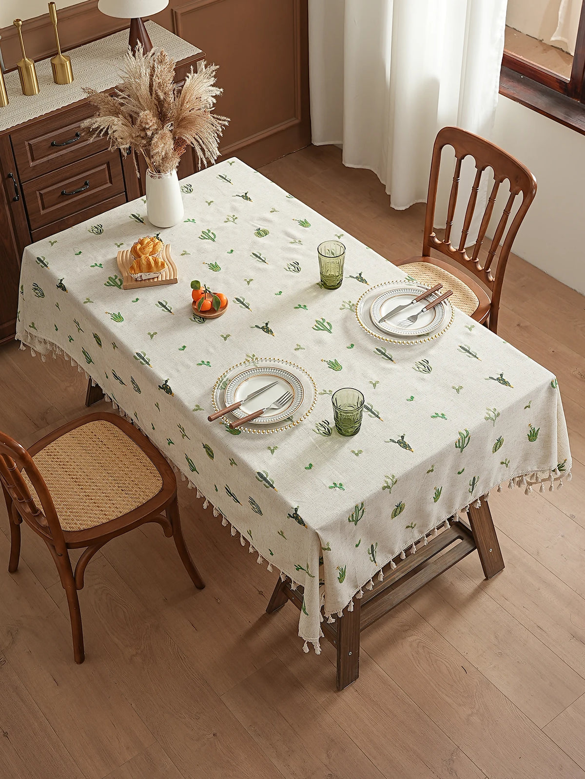 nappe table manger rustique boho chic cactus vert tissu épais printemps été automne hiverextérieur