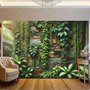 Décoration murale en pierre naturelle et rotin vert pour salon et chambre adulte - Ombre Intérieur