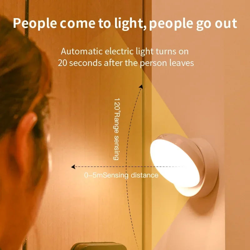 veilleuse nuit lampe led rechargeable aimant magnétique rotation 360 blanc moderne sensor motion detection