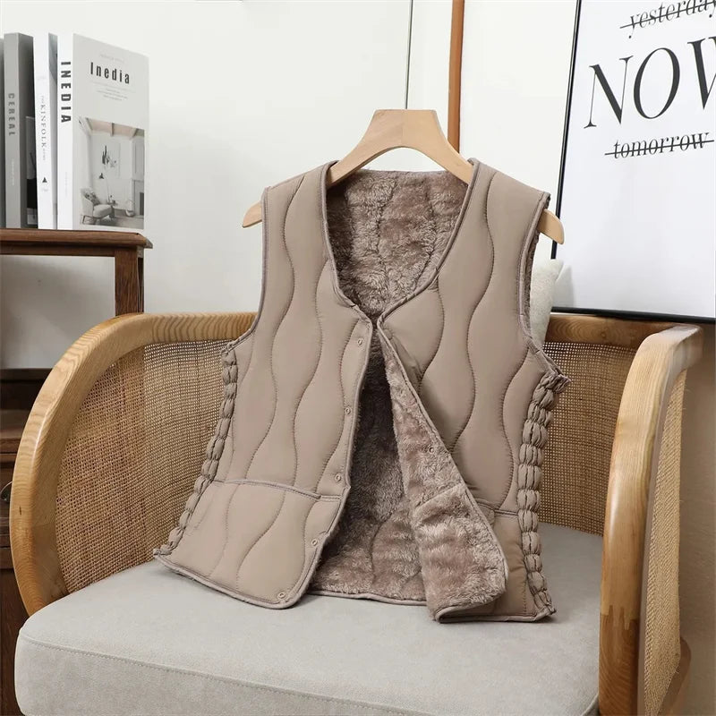Gilet velours doublé chaud en couleur beige