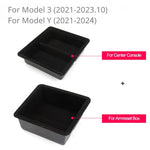 boîte rangement central tesla model noir texture flanelle pratique silicone moderne
