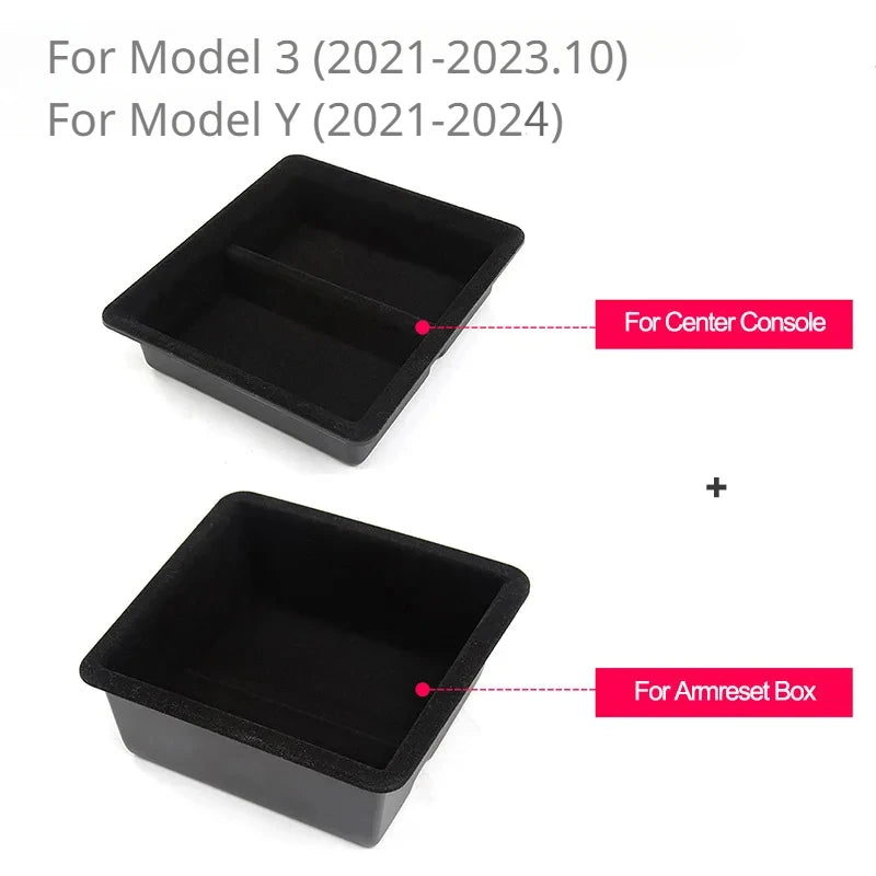 boîte rangement central tesla model noir texture flanelle pratique silicone moderne