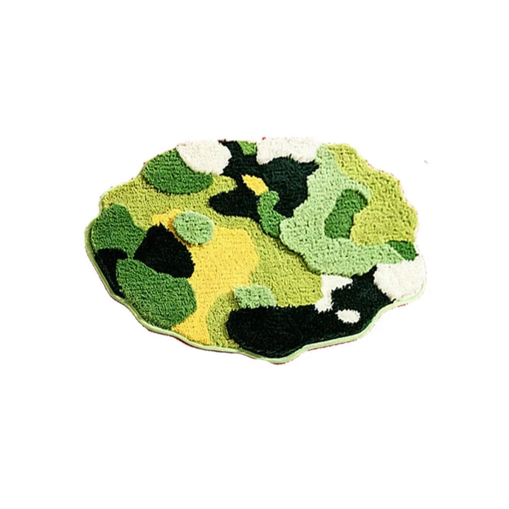 tapis bain pelucheux motif fleurs vert blanc jaune doux salle bain maison