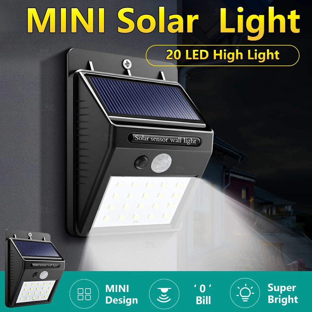 lampe solaire murale moderne 20led noir mat capteur mouvement pir ip65