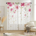 rideau transparent floral rose feuilles vertes moderne blanc doré maison