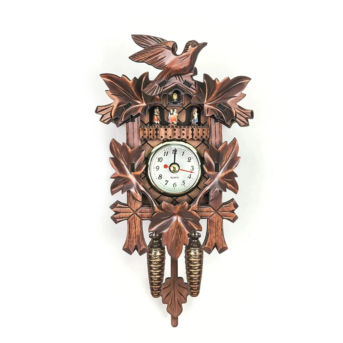 horloge murale bois oiseau feuilles traditionnelle décoration maison pendule aiguille numérique sculptée
