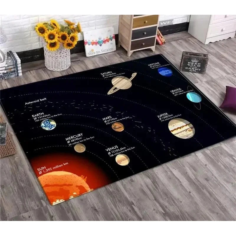 tapis moderne systèmes solaires planètes bleu foncé jaune orange gris chambre salon