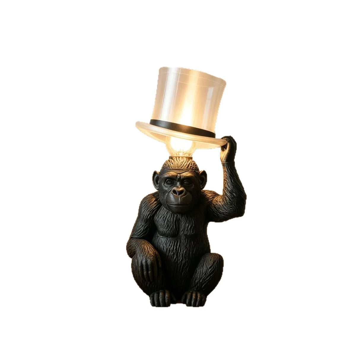 lampe decorative singe chapeau haut forme noir argenté lumiere dorée deco humoristique moderne