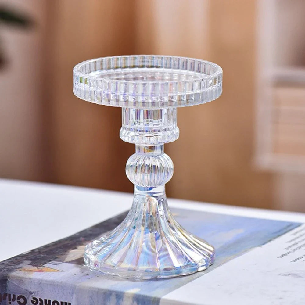 support bougie verre rose vert motif diamant décoration table mariage classique objet déco maison