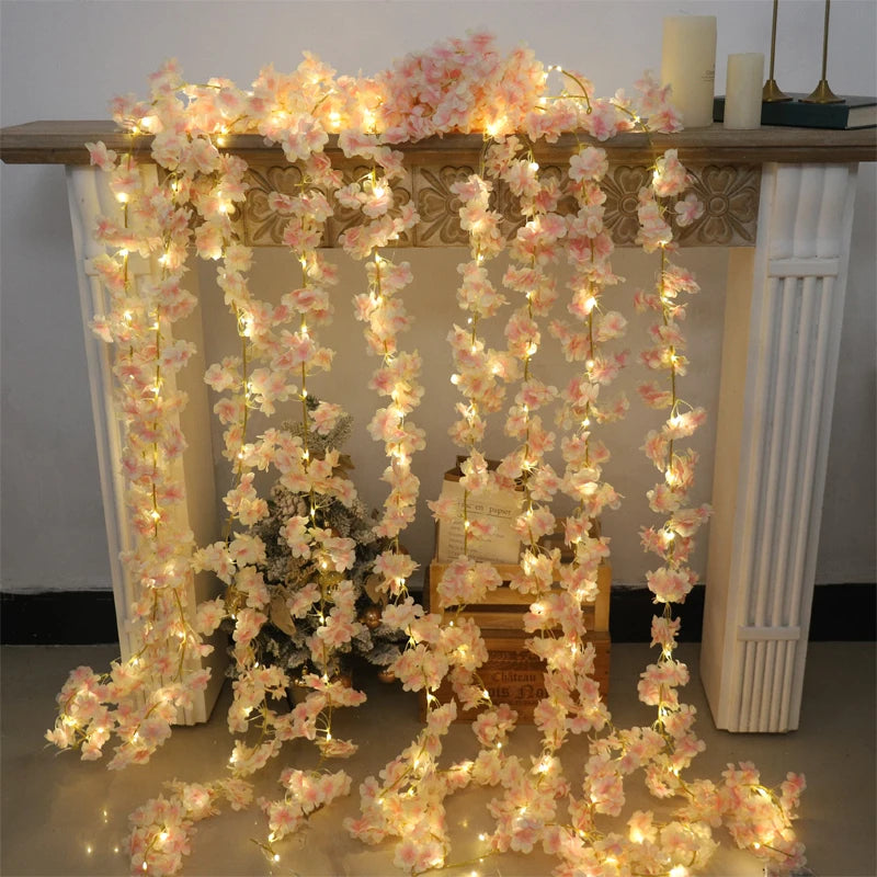 Guirlande lumineuse fleur de cerisier LED pastel 180cm suspendue dans un intérieur