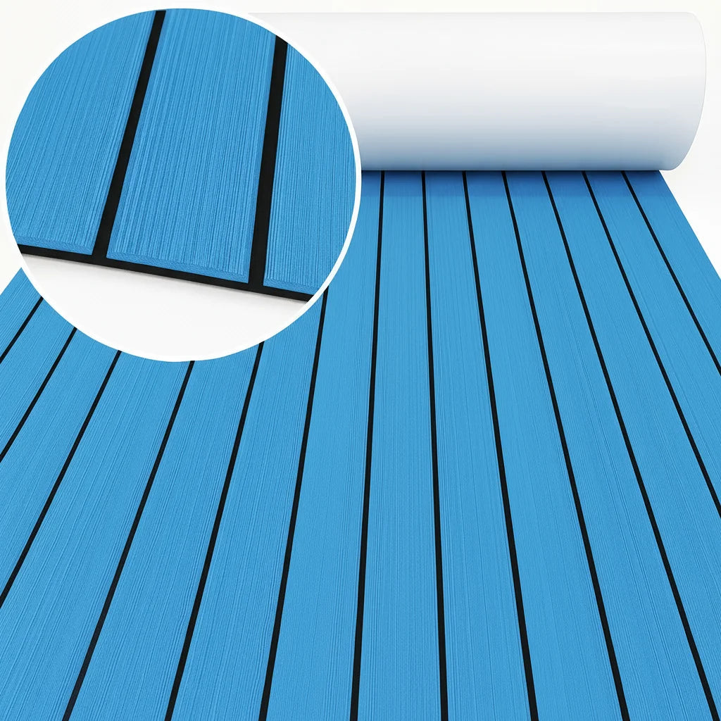 tapis sol bateau mousse eva antidérapant auto adhésif bleu clair noir rayures moderne