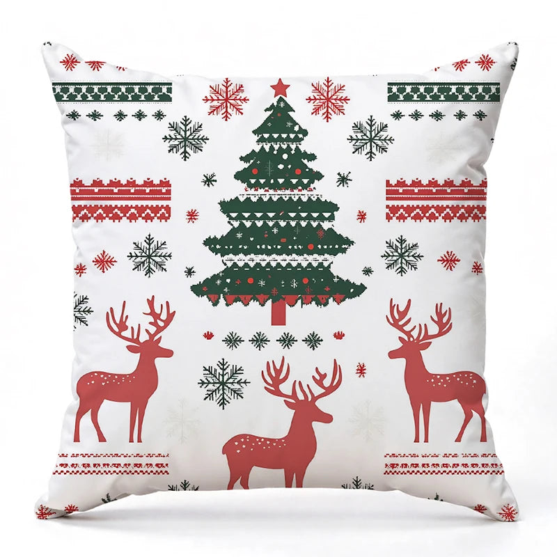 coussins décoratifs noël motifs sapins rennes flocons peluche rouge blanc vert traditionnels