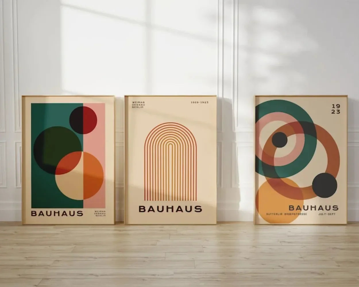 Ensemble de 3 affiches Bauhaus vintage sur toile blanche