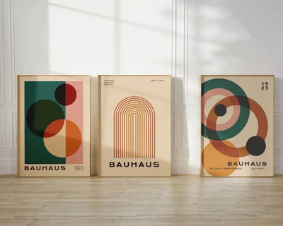 Ensemble de 3 affiches Bauhaus vintage sur toile blanche