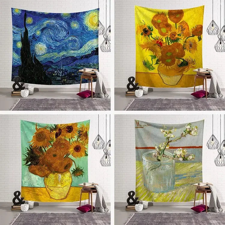tapisserie murale décoration chambre van gogh tournesol nuit étoilée tissu artistique grand