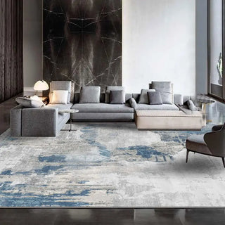 tapis abstrait moderne gris bleu jaune doré texture douce contemporain salon grande pieceversible