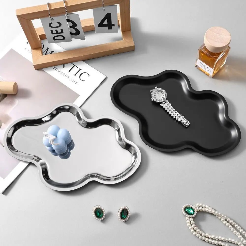 plateau métal argent rose gold or organisation bijoux moderne élégant noir vert iridescent
