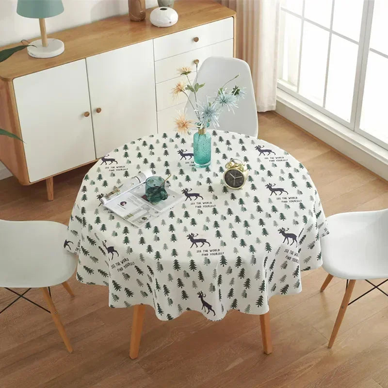 nappe table ronde motif géométrique moderne jaune gris bleu vert blanc décoration maison