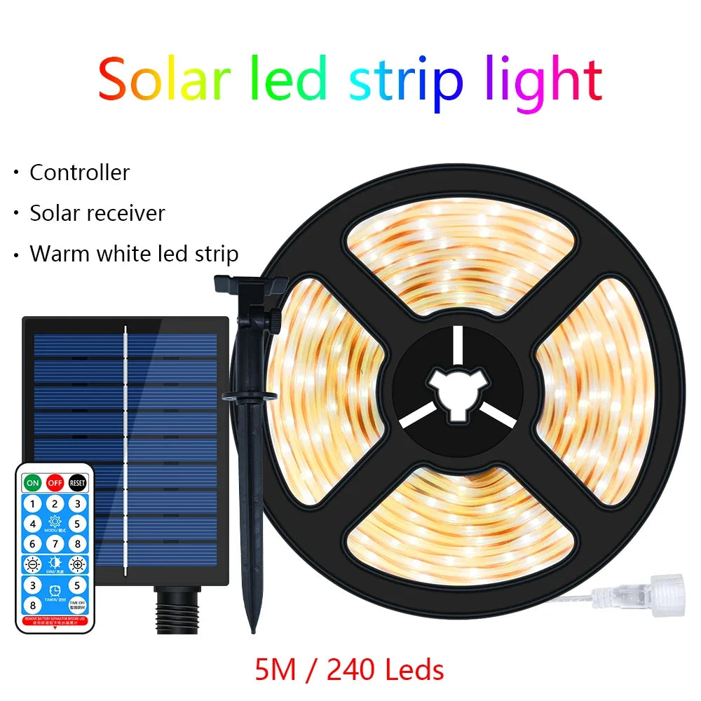 ruban led solaire ip67 waterproof 5m multicolore télécommande moderne extérieur noël