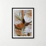 toile d'art abstraite fleurs feuilles moderne minimaliste beige marron blanc vert sans cadre