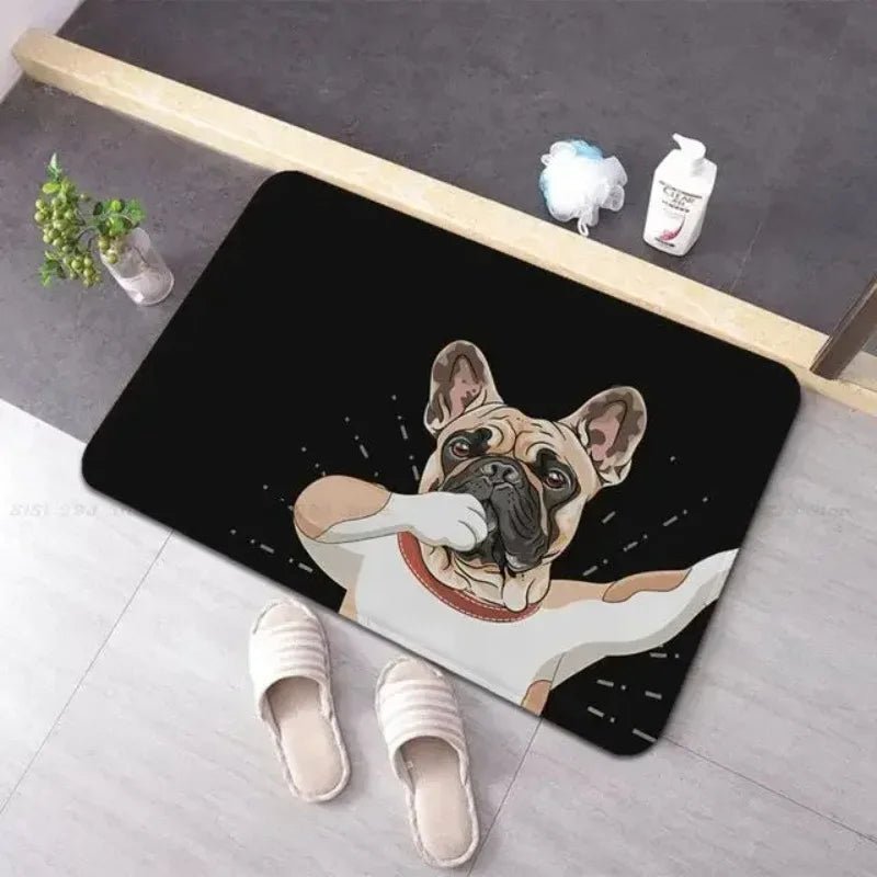 tapis sol noir motif chien blanc décoration maison moderne antidérapant entrée salon