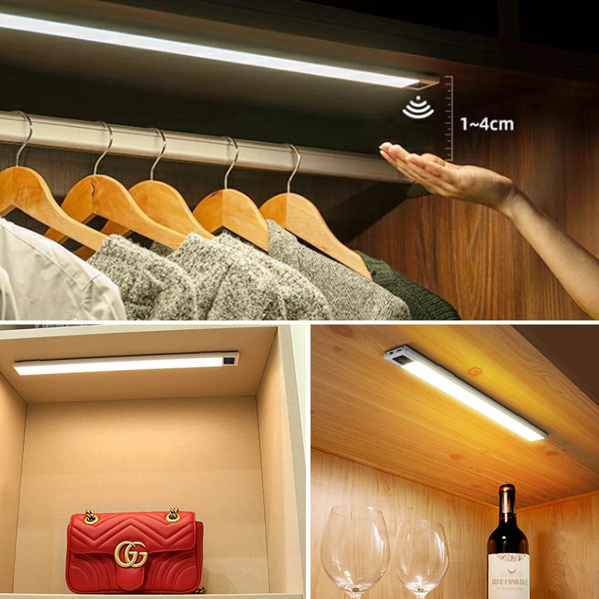 luminaire led rectangle mural adhésif blanc moderne rechargeable capteur mouvement chambre cuisine