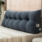 grand oreiller lit rectangulaire beige clair doux moelleux boutons décoratifs