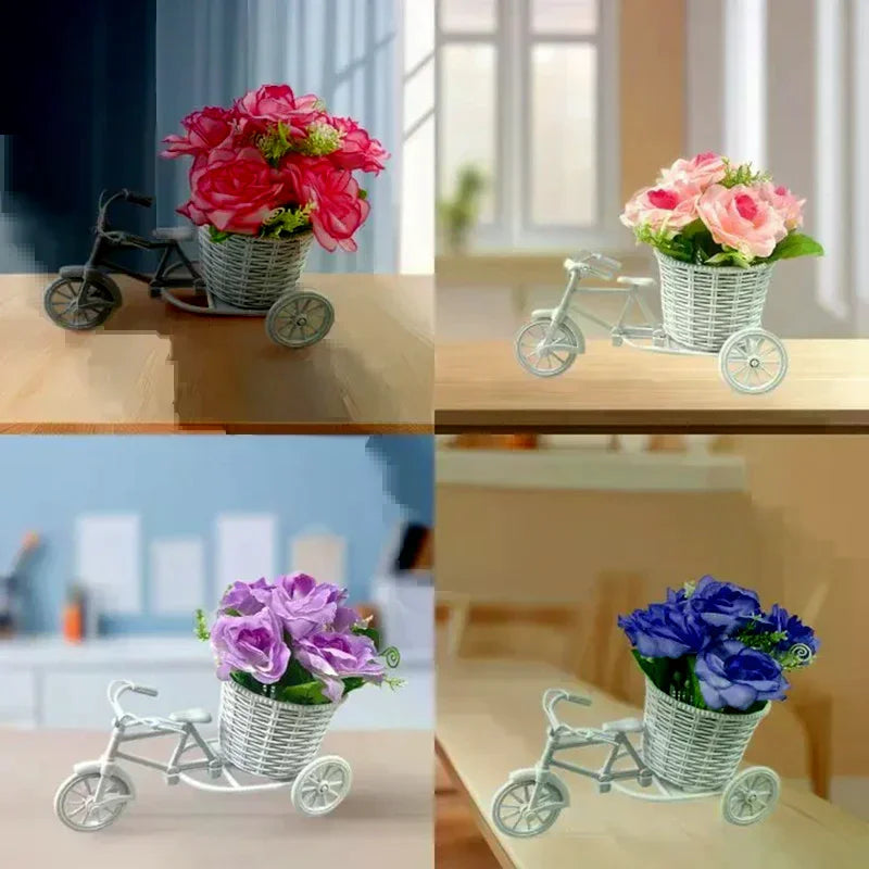vase vélo blanc effet rotin fleurs artificielles décoration vintage jardin maison mariage romantique