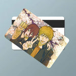 cartes bancaires étanches résistantes adhésives illustration anime personnages fond floral multicolore jaune brun vert