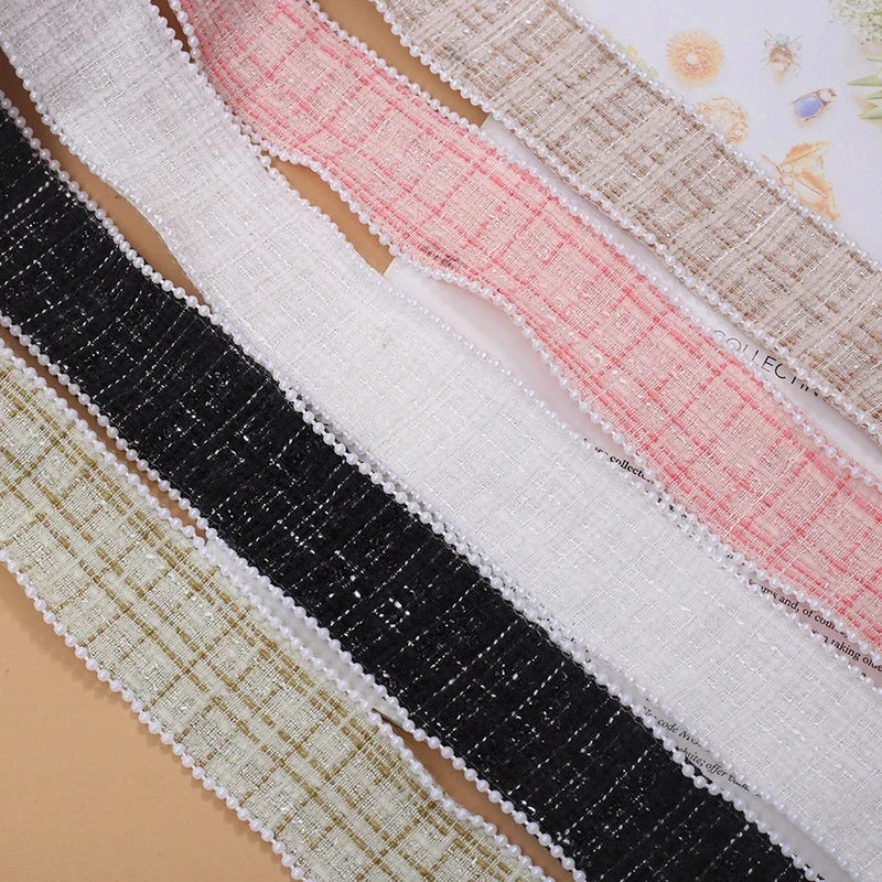 rubans décoratifs élégants noir blanc beige rose tissu carreaux bordure perlée classique 2mètres