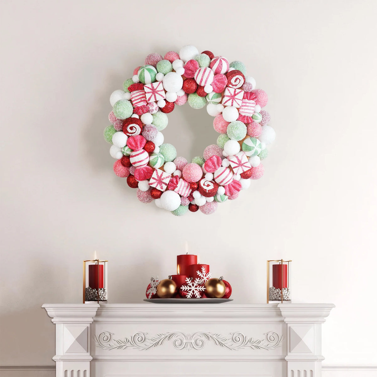 Couronne de Noël rose profonde décorative pour intérieur