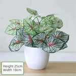 décoration extérieure plante artificielle verte feuilles simples moderne pot blanc accrochable branchu exposition anniversaire