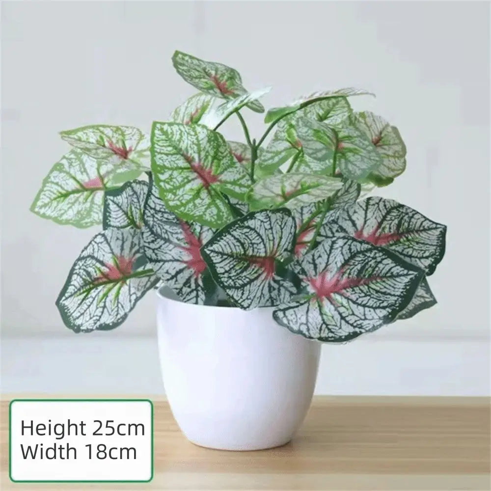 décoration extérieure plante artificielle verte feuilles simples moderne pot blanc accrochable branchu exposition anniversaire