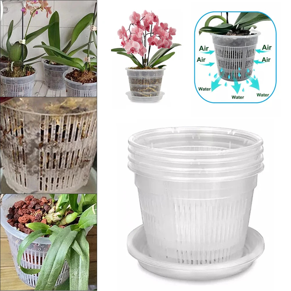 pots fleurs plastique moderne soucoupe structure ajourée controle racines transparent blanc translucide