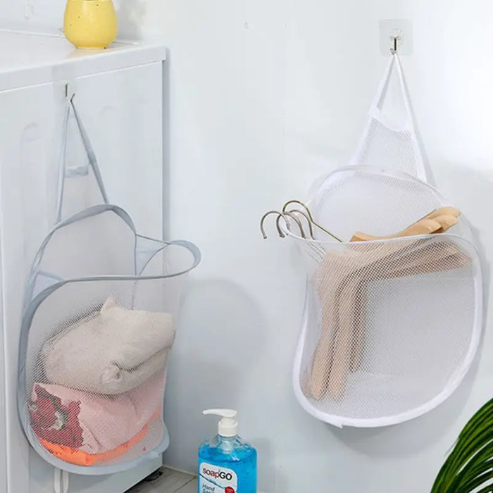 Panier à linge pliant mural gris pour salle de bain