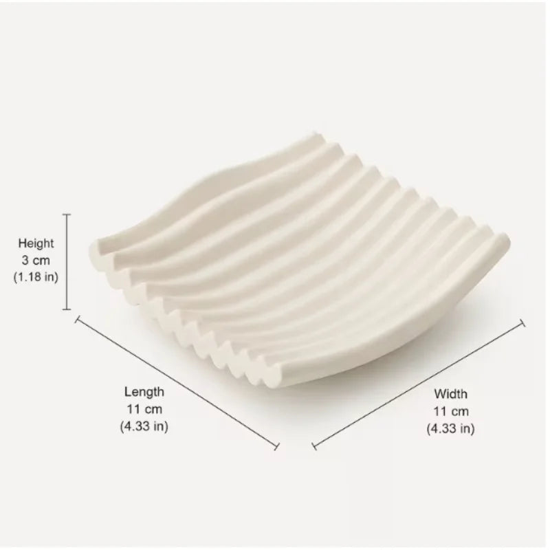 support savon blanc moderne rayures horizontales opalescent salle bain organisation éponge récurer plateau