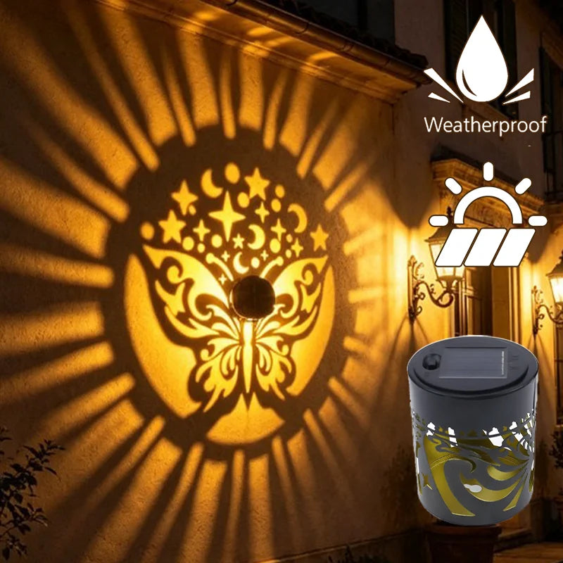 projecteur mural solaire papillon moderne noir doré extérieur jardin patio nocturne