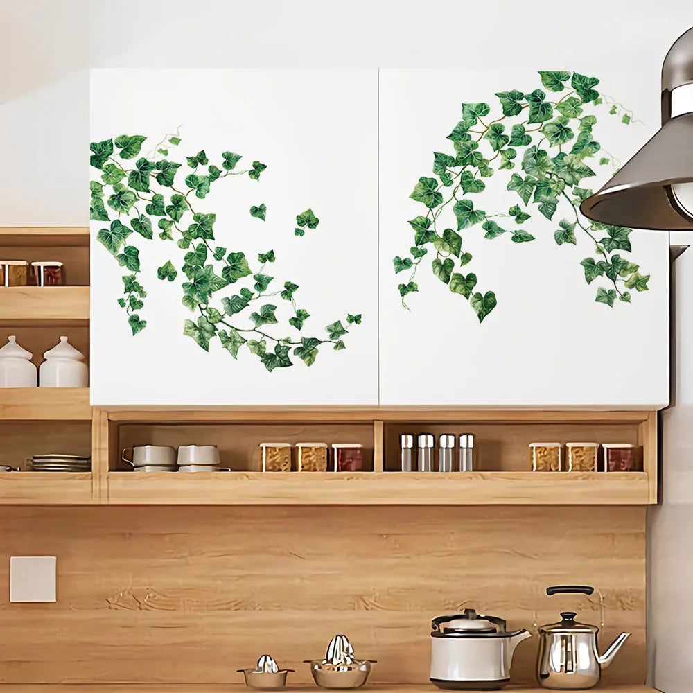 sticker mural lierre feuilles vert illustration aquarelle adhésif décoration intérieure moderne naturel bohème